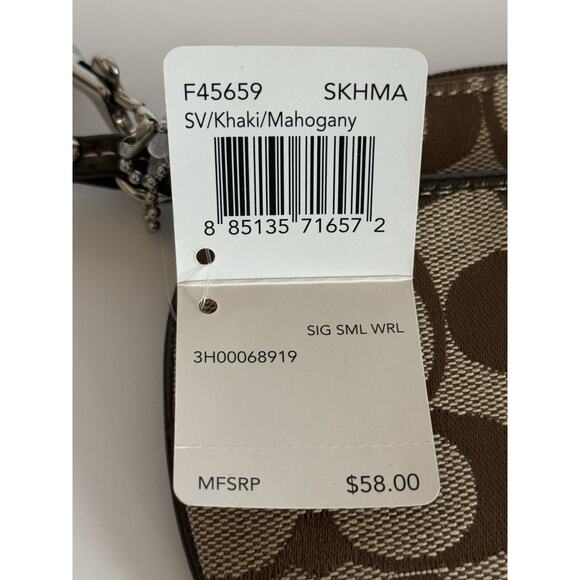 NWT Coach Jacquard Signature C Wristlet Wallet with Leather Trim Charm Brown‎ - Picture 4 of 12